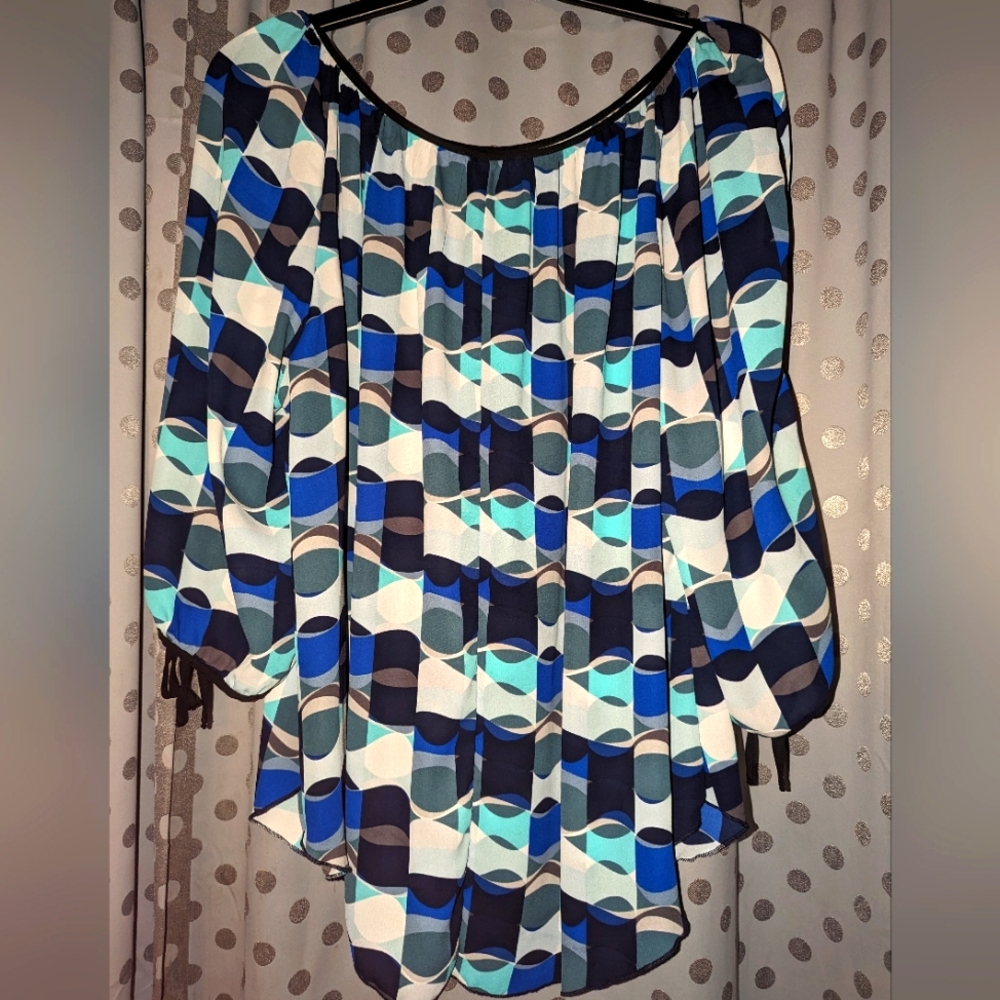 SPENSE Semi-Sheer 3/4 Arm Cutout Sleeves Blouse 2x